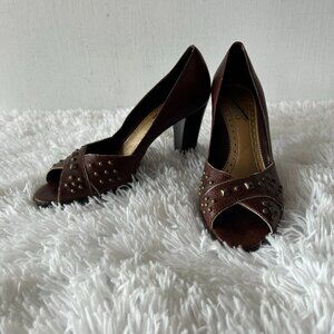 Franco Sarto Dark Brown Peep-Toe Heels